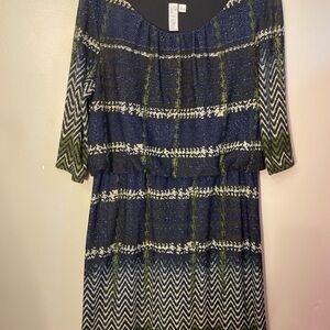 Emma & Michele Navy and Olive Long Sleeve Dress